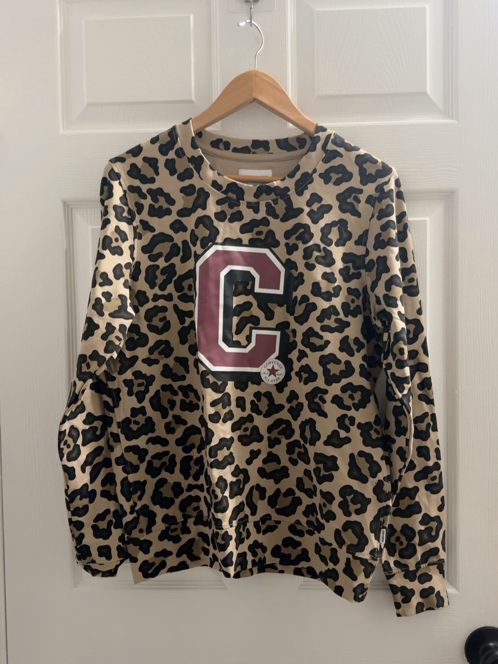 Converse Beige and Black Leopard Print Top with Logo Tag
